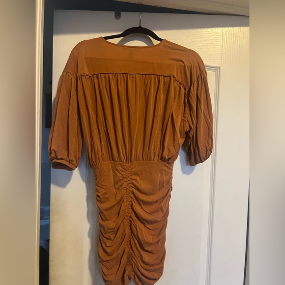 NWT  Forever 21 |Wrap Ruched Mini Dress/ color light brown - Picture 8 of 10